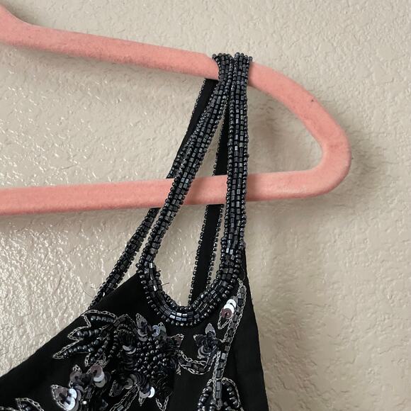 Vintage Scala Dress Womens Medium Black Asymmetric Beaded Sheer Silk Whimsigoth - Picture 5 of 13